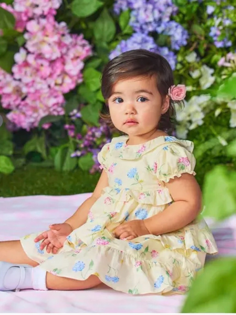 Janie and Jack Yellow Floral Ruffle Dress with Pink and Blue Blooms